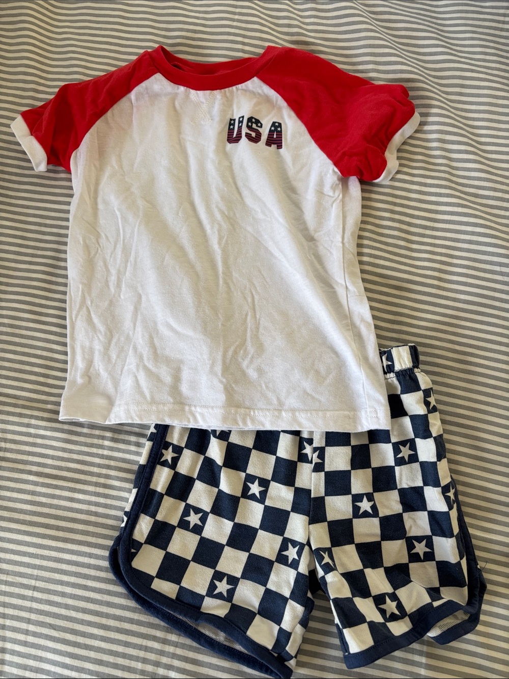 Kids White & Red USA Raglan Set